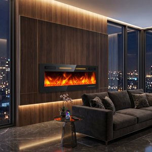Chimenea Eléctrica Lineal Empotrada de 60 Pulgadas, Montada en la Pared, 1500W, 220V/240V, con 12 Colores de Llama, para Hoteles y Comercios - Product Image 1
