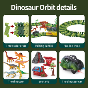 Juguetes de construcción Dinosaurio eléctrico Coche Tren <span class=keywords><strong>Dino</strong></span> World Slot Play Set con riel de plástico Racer Track para niños - Product Image 6