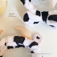 Serre-tête en peluche super mignon pour femme, style coréen, avec nœud papillon 3D et motif vache, populaire sur internet, pour mariage et maquillage