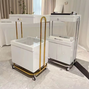 Chariot de travail de luxe pour salon de coiffure en acier inoxydable doré avec armoire de rangement - Product Image 2