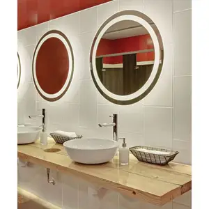 Cuarto de baño Hotel de gama alta al por mayor Gran tocador marco de acero inoxidable de 23,6 pulgadas pared ronda espejo de Led