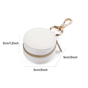 Mini Round Leather Jewelry <b>Box</b> with Zipper Closure <b>for</b> Rings and Earrings <b>Storage</b> in <b>Black</b> and White Colors - Product Image 4
