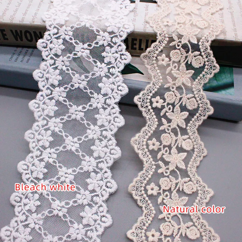 Hot Selling Cotton White Embroidery Lace Ribbon for Your Lace trim for dress mesh lace