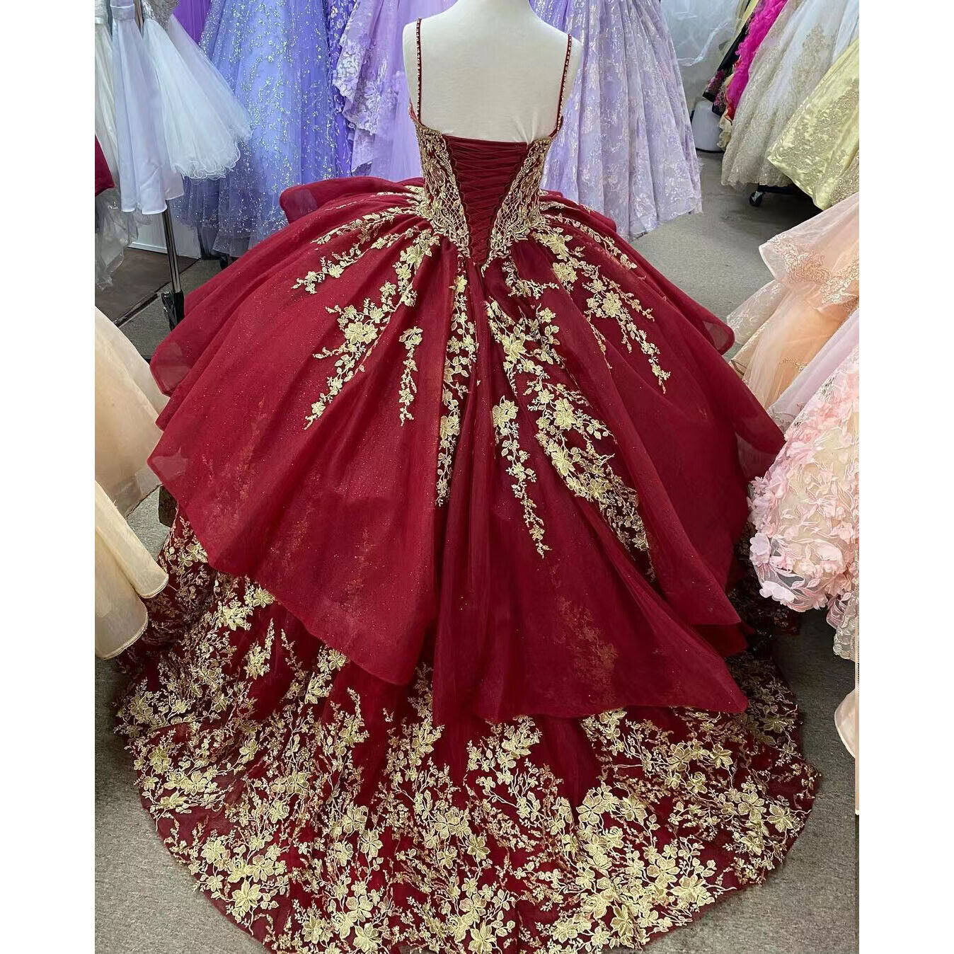 slim fit dress slacks Wine Red Shiny Ball Gown for Women 66991 Round Neck, Cap Sleeve – Viniodress main image 0