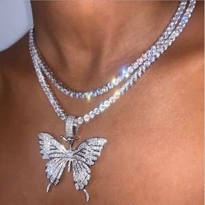Hot-selling Rhinestone Pendant <strong>Necklaces</strong> Chain Crystal Butterfly <strong>Choker</strong> <strong>Necklace</strong> Frosted Butterfly Pendant <strong>Necklace</strong> for Women - Product Image 1