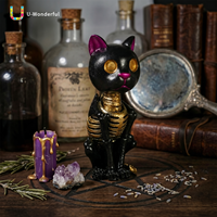 Statue en résine de chat noir gothique demi-squelette U-Wonderful, écologique, pour décoration d'Halloween, animal effrayant, vente en gros