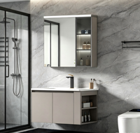 Meuble-lavabo mural moderne avec miroir LED et rangement latéral, armoire flottante pour salle de bain résidentielle et hôtelière