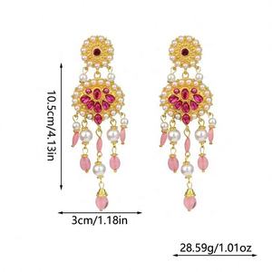 Boucles d'oreilles bohèmes pour femmes européennes et américaines, en argent S925, avec perle et zircon diamant, pendentif en alliage tendance, bijoux durables - Product Image 3