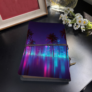 Cahier A6 style vintage avec fermeture à cravate fait à la main 160 pages cadeau d'anniversaire parfait pour belle-sœur avec palmiers néon c - Product Image 3