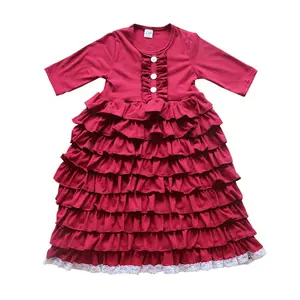 2021latest Wholesale Children Girl Knit Cotton Dress Summer Fall Girls Long Boutique Ruffle Dress Frock Design