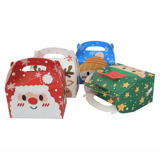 Coffrets cadeaux de Noël avec poignée 10 paquets Portable vacances Noël Goodie boîtes en papier bonbons fête de Noël faveurs fournitures