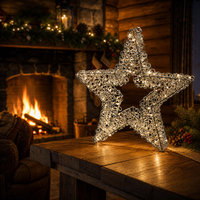 Étoile de Noël en fil d'aluminium enveloppé de fer avec guirlande lumineuse LED blanc chaud, motif étoile 3D pour décoration intérieure de fenêtre