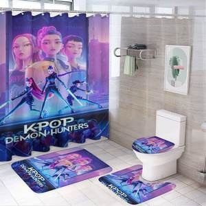 Kpop Demon Hunters Shower <b>Curtain</b> Sets <b>for</b> <b>Bathroom</b> Cartoon Waterproof Non-Slip Rugs Toilet Lid Cover Bath Mat 4pcs Sets - Product Image 1