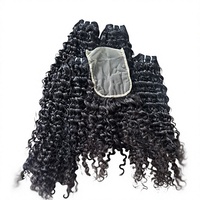 Tissage de cheveux humains indiens vierges bruts bouclés profonds 24-28 pouces, sans nœuds, ondulation naturelle, noir naturel, 100g, double trame machine