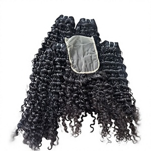 Extensiones de Cabello Humano Virgen Indio Rizado Profundo, 24-28 Pulgadas, Sin Enredos, Ondulado Natural, Negro Natural, 100g, Doble Trama a Máquina - Product Image 1