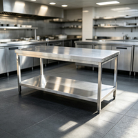 Table de préparation carrée en acier inoxydable avec étagère de rangement inférieure pour restaurant, boulangerie, traiteur, cuisine