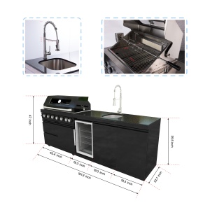 En stock dans l'entrepôt américain : Armoire <span class=keywords><strong>de</strong></span> cuisine extérieure <span class=keywords><strong>de</strong></span> jardin en acier inoxydable 304 noir <span class=keywords><strong>avec</strong></span> évier et réfrigérateur - Product Image 2