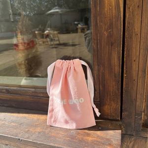 Chinese Factory Eco-Durable Dustproof Storage <b>Pouch</b> Pink Color Cotton <b>Drawstring</b> Bag With Ribbons - Product Image 3
