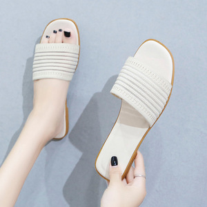Wholesale Summer Women's Open Toe <b>Slippers</b> Flat Outdoor Ladies Sandals Beach Anti-slip Knitting Lazy Luxury Women <b>Slippers</b> - Product Image 3