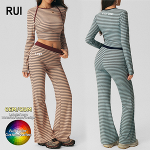 Conjunto de Yoga RUIQUWIN para Mujer, Transpirable, Sin Costuras, Top de Manga Larga con Espalda Descubierta, Pantalones Deportivos de Cintura Alta y Corte Ajustado, 2 Piezas - Product Image 1