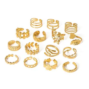 Đồ trang sức tối giản 18K mạ vàng nhẫn cho phụ nữ yhpup thép không gỉ hình học nhẫn trang sức 18K mạ vàng hoa Vòng