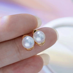 Accessoires en argent S925 pour la création de bijoux, support vide simple en argent pour boucles d'oreilles avec perles rondes de 6-7 mm, collection 2024 - Product Image 1