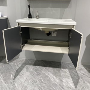 WJL <span class=keywords><strong>Meuble</strong></span>-<span class=keywords><strong>lavabo</strong></span> mural en céramique 80 cm avec éclairage intégré, design moderne résistant à l'humidité, pour salle de bain - Product Image 3