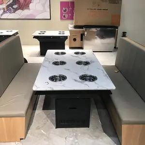 Meja Hot Pot Mini Bulat Lift Restoran Kayu Marmer Pilihan Modern untuk 6 4