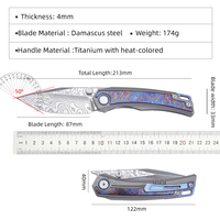 Couteau pliant en acier Damas avec manche en titane, couteau de poche EDC pour le camping en plein air