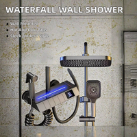 Mitigeur de douche LED monocommande avec affichage numérique contemporain, jet pluie, massage, fonction pause pour baignoire et usage hôtelier