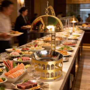 ถาดอุ่นอาหารสแตนเลสสีทอง 8 ลิตร ทรงกลม สำหรับบุฟเฟ่ต์ โรงแรม ร้านอาหาร ใช้ในเชิงพาณิชย์ - Product Image 3