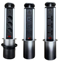 Tour de prises escamotable encastrable en cuivre pour bureau, avec multiprises et 2 ports USB, pour cuisine et bureau