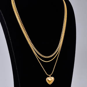 Nuevo Conjunto de Joyería de Moda con Colgante de Corazón, Personalizado, Chapado en Oro, con Eslabones Multicapa y Colgante Grande de Corazón, Collar y Pulsera - Product Image 4