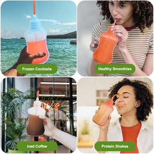 Tùy chỉnh tái sử dụng dành cho người lớn Silicone drinkware Smoothie nước trái cây Tủ đông Túi Ráp chai nước với rơm - Product Image 4