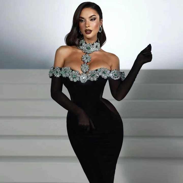 2024 Sexy Women'S Light Luxury Rhinestone Bandage Dress Strapless Sleeveless Bodycon Backless Long Dress Christmas Party Vestido