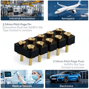 Conector Pogo Pin de doble fila de 2x5 pines con paso de 2.54mm, tipo DIP, con contacto cóncavo y resorte, para PCB y dispositivos inteligentes. - Product Image 2