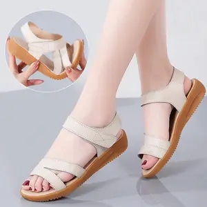 Summer new style wholesale Women's leather sandals fashion 2023 Genuine leather women's flat sandals