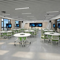 Table de conférence mobile moderne à plateau rabattable avec design incurvé en mélamine et pieds en acier pour bureau et école