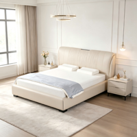 WINMAX Lit Moderne de Luxe en Cuir Véritable Rembourré, Confortable, Taille King/Queen, Cadre en Fer Modulaire Éclairé pour Maison et Hôtel