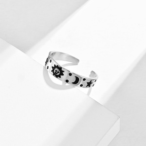 Unisex Titanium Steel <b>Ring</b> Band Star Pattern <b>Adjustable</b> Opening <b>Silver</b> Color Gift Jewelry - Product Image 3