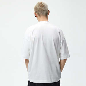 Precio de bienestar Blanco en blanco Cuello pequeño Hombro caído Gran tamaño Boxy 100% Algodón Hombres Camiseta lisa - Product Image 3