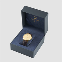 Montre de luxe en acier inoxydable doré, minimaliste, à quartz, légère, avec aiguilles et date, bracelet en cuir, cadeau idéal