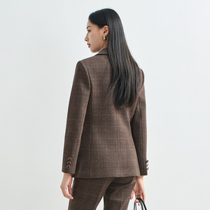 Brown Plaid Suit <b>Set</b> Women Autumn Polyester Worsted Anti-Wrinkle <b>Office</b> Lady Style Full Sleeve - Product Image 4
