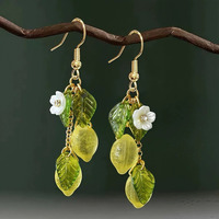 Nieuwe Mode Leuke Gele Fruit Citroen Kleine Bloem Groen Blad Oorbellen Y2k voor Vrouwen Transparante Fruit Charme Sieraden