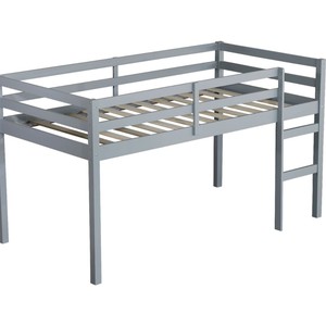 เตียงสองชั้นไม้จริงสีเทาสำหรับเด็ก พร้อมราวกั้นและบันไดสำหรับห้องนอน - Product Image 5
