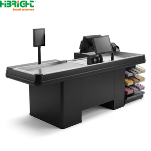Comptoir de caisse moderne pour supermarché, table de paiement en bois grainé pour magasin - Product Image 2