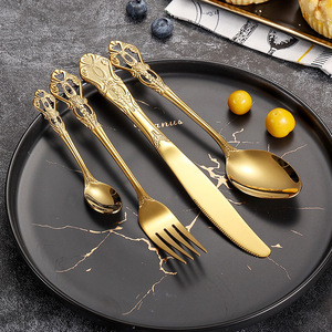 Juego de cubiertos dorados de Metal de acero inoxidable con mango antiguo de Royal Court, cucharas, cubiertos para eventos - Product Image 5