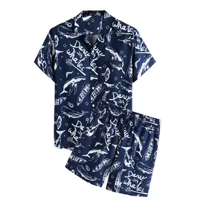 定制印花速干夏季短袖夏威夷数码印花沙滩男式衬衫短裤2件套装