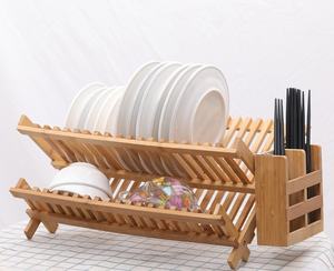 Bambu çift katmanlı drenaj raf katı ahşap mutfak depolama raf kase raf çubuklarını kafes depolama raf - Product Image 1