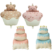 Ballon décoratif autoportant en forme d'ours pour gâteau d'anniversaire, idéal pour les fêtes de petites filles, décoration intérieure, couleurs bleu et rose, Globel